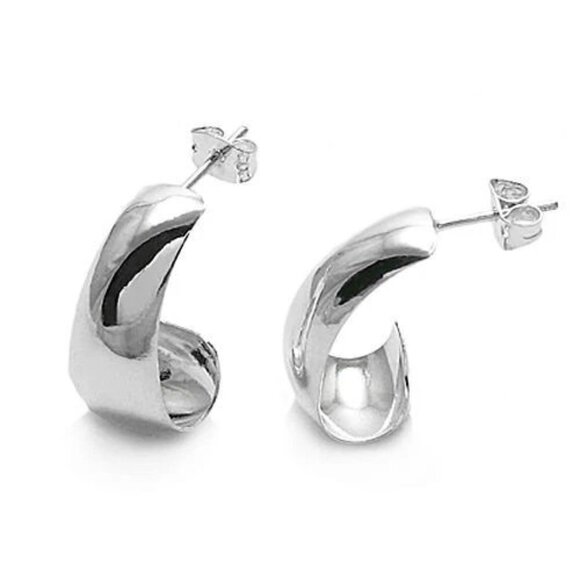 STERLING SILVER PLAIN DROP DOWN CURL POST EARRINGS 20MM